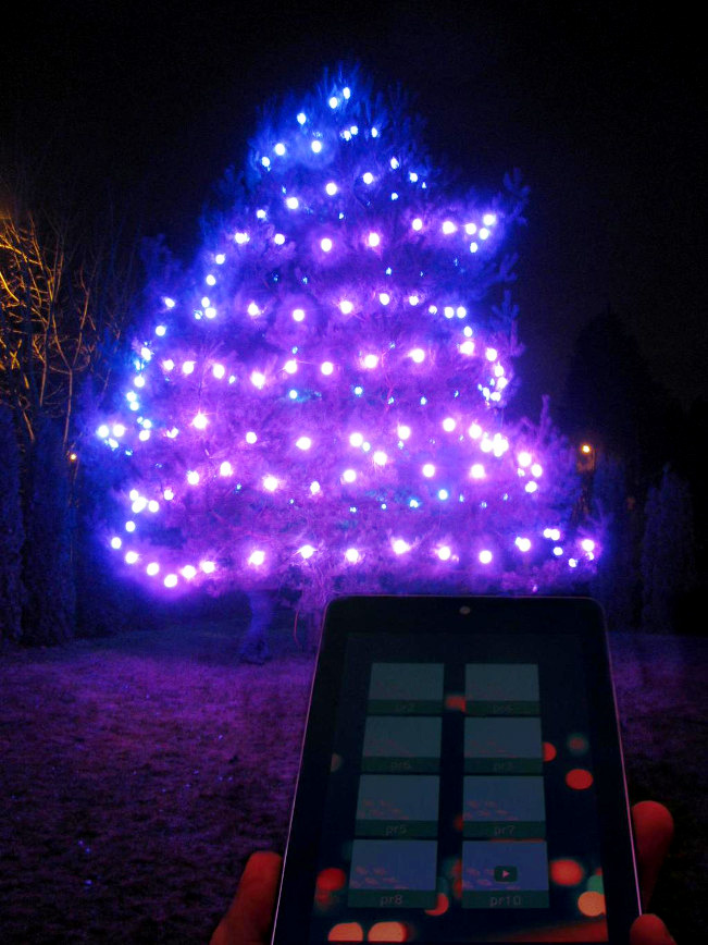 Beautiful Christmas tree decorated with LED lamps