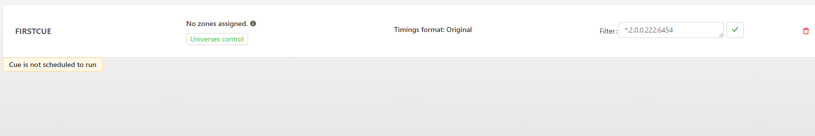 Cue output filtering settings