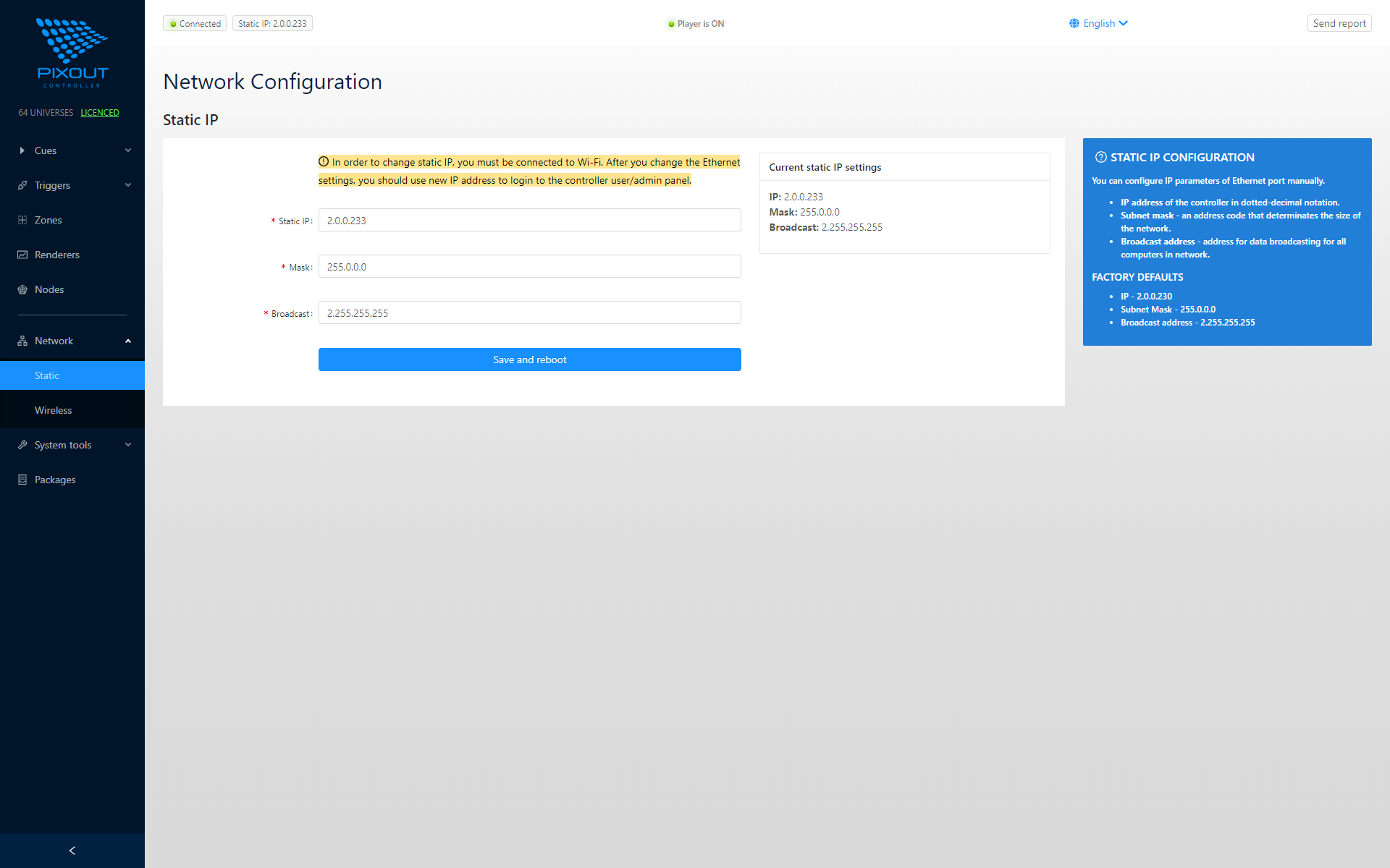 Ethernet static IP configuration