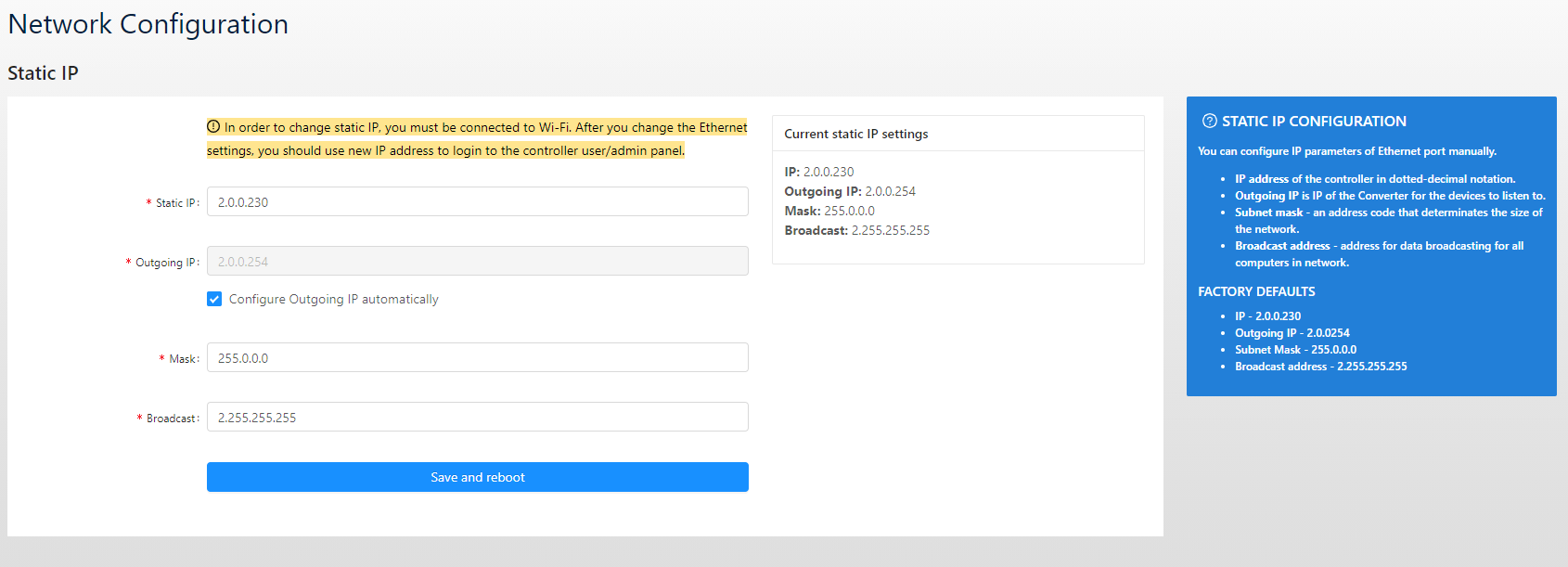 Ethernet IP configuration