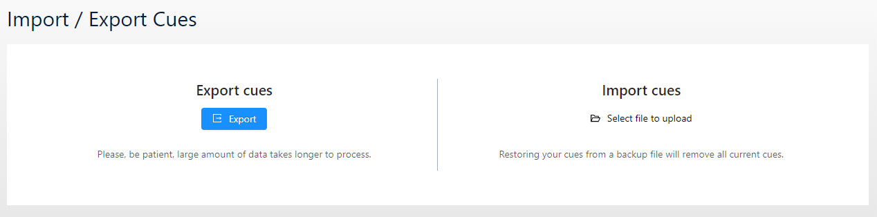 Import and Export buttons