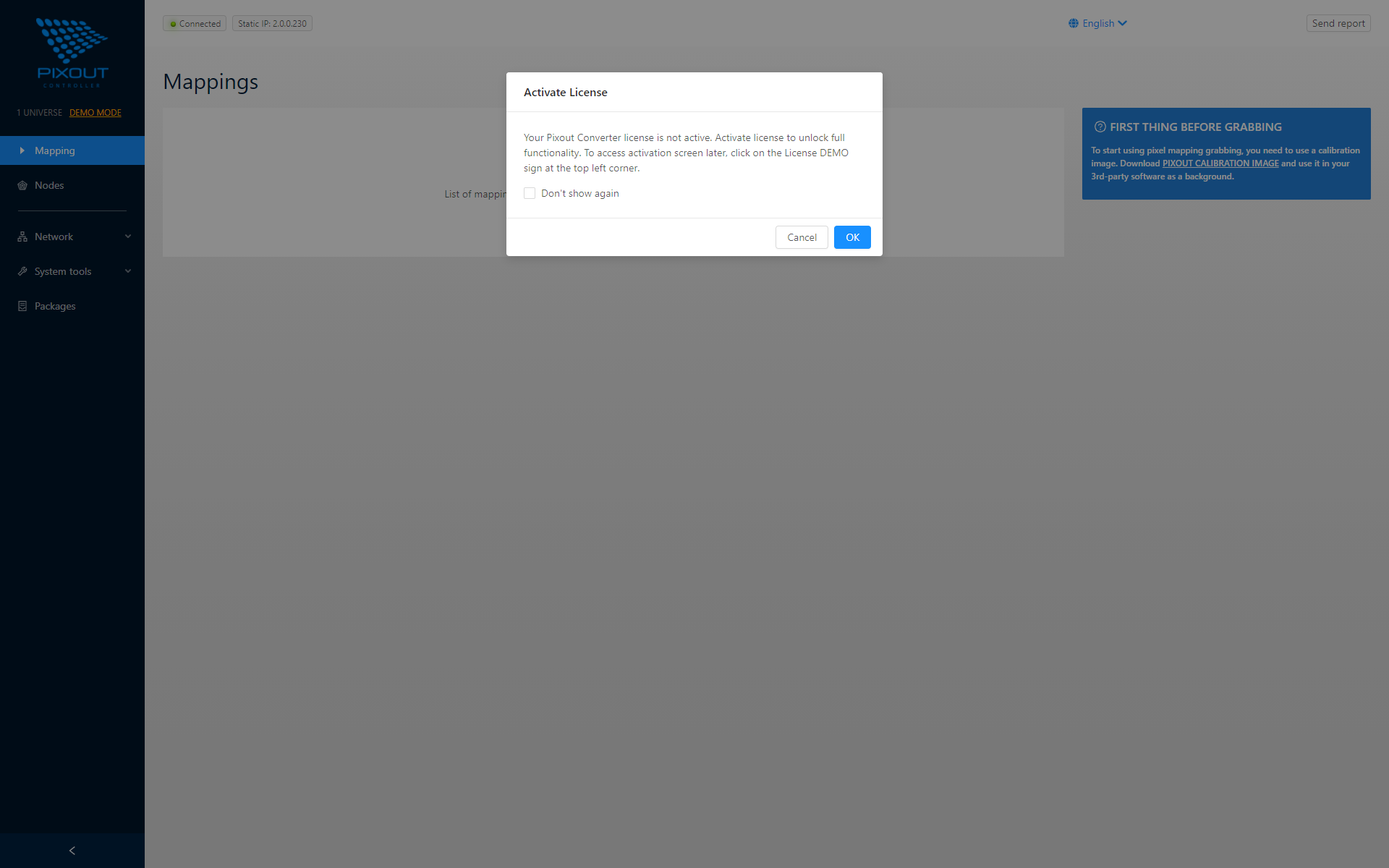 License activation prompt