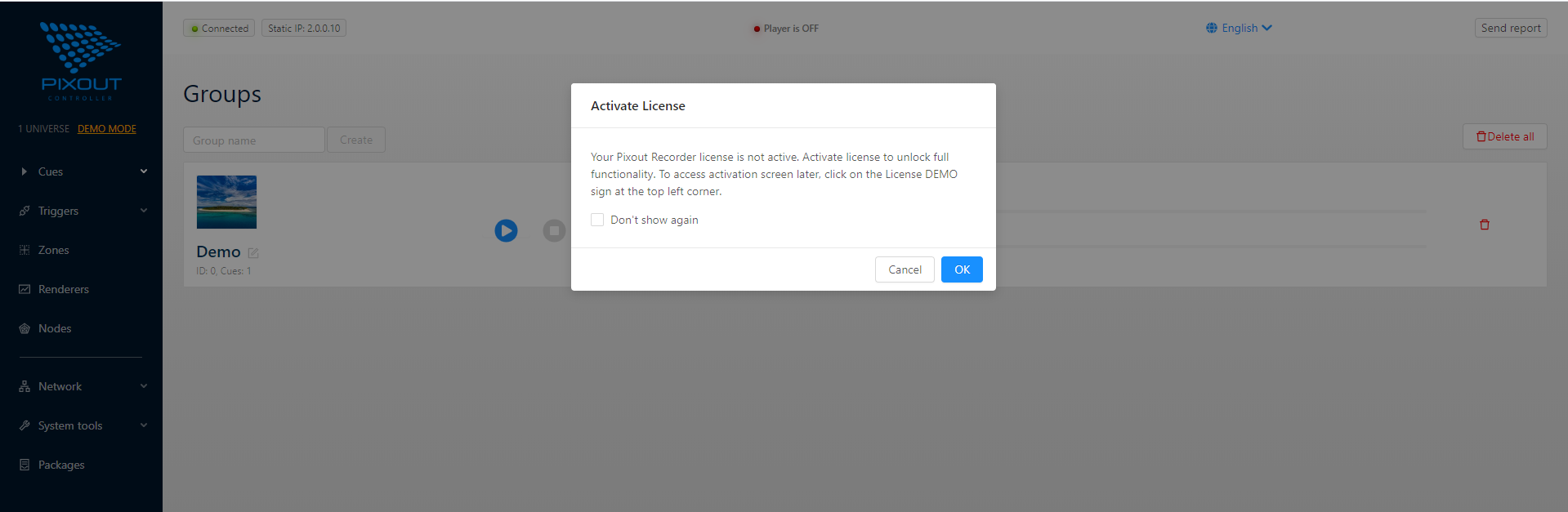 License activation prompt