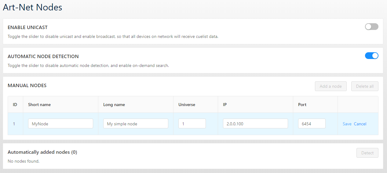 Manual nodes configuration