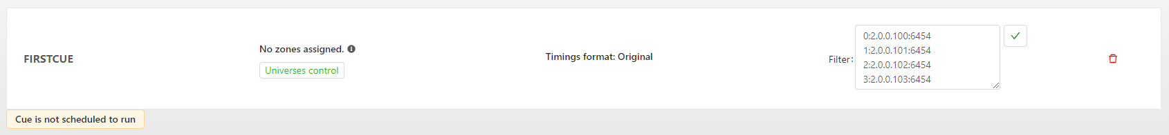 Universe filtering configuration